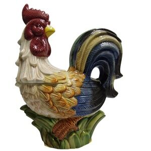 Farmhouse Rooster Cookie Jar Jay Import Turned Head Country Kitchen Decor